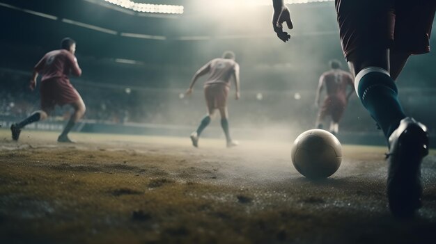 Un partido de fútbol con un jugador en el campo y una multitud de personas mirando.