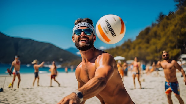 Un partido de voleibol de playa con jugadores profesionales y una intensa competencia