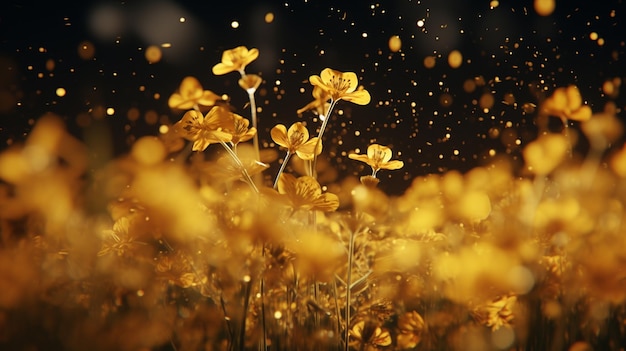 Partikel- und Blumenwelt des goldgelben Themas