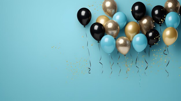 Party blaue Ballons auf blauem Hintergrund Feiertage Geburtstagsfeier Vorlage