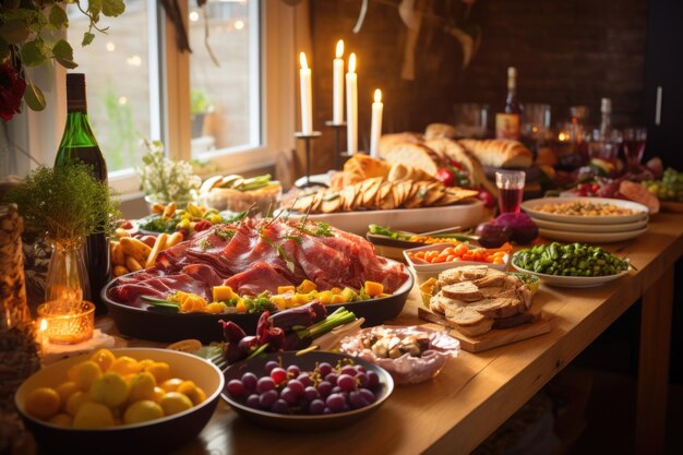 Party-Buffet-Tisch mit verschiedenen Speisen