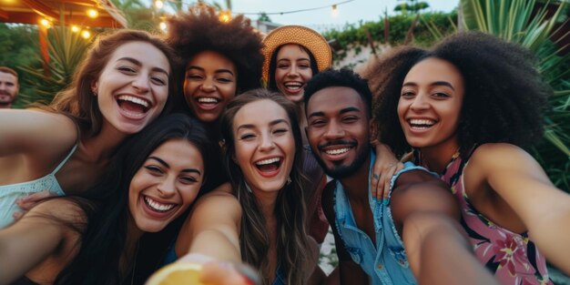 Foto party glücklicher junger leute mit cocktails freunde, die sich am strand amüsieren generative ki