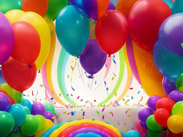 Foto party mit luftballons in regenbogenfarben. generative ki-illustration