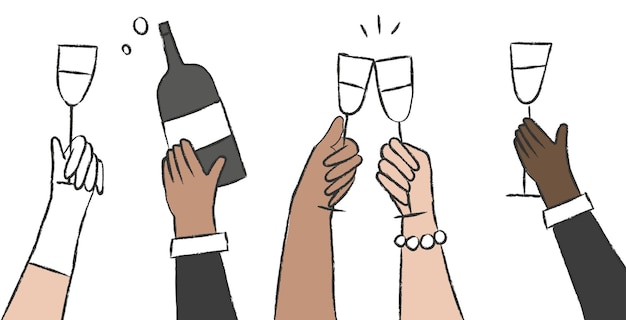 Party png-Droodle-Hände mit Getränken
