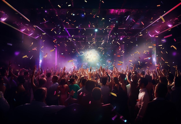 Party-Szene aus einem festlichen Nachtclub mit glücklichen Leuten und Freunden Sony A7s realistisches Bild