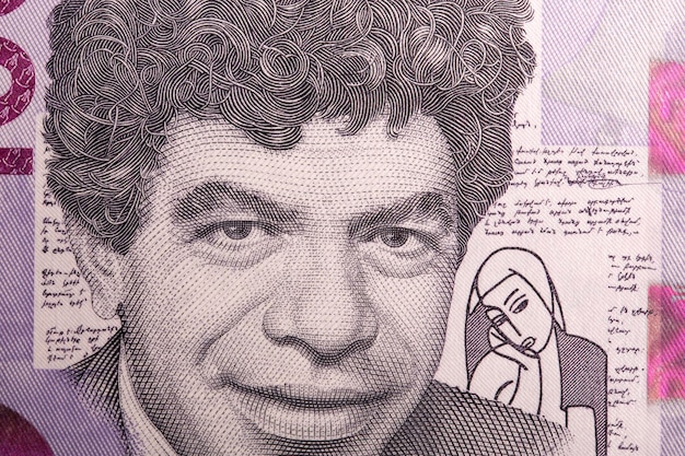 Paruyr Sevak um retrato em close-up de dinheiro armênio