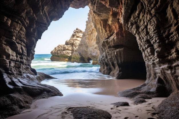 Pasaje de cueva marina que conduce a una playa escondida creada con ai generativa