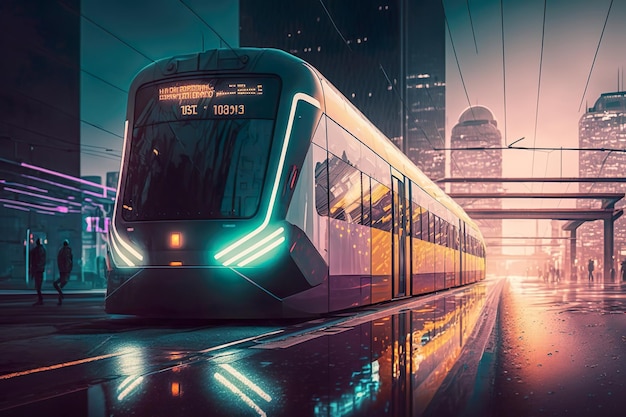 Pasajero del metro subterráneo eléctrico en la ciudad futurista moderna Estación de tren subterráneo Unidades de tren a alta velocidad paisaje urbano Generar Ai