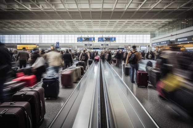 Pasajeros ocupados en la sala de espera del aeropuerto que esperan vuelos