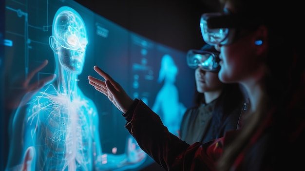 Los pasantes en la audiencia aprenden de un holograma humano en el entrenamiento