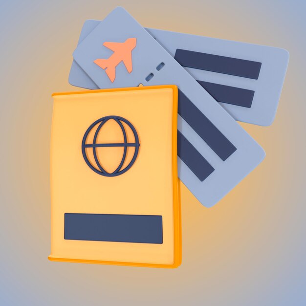 Pasaporte con boletos de avión ilustración 3D