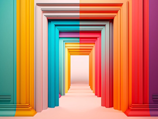 Pasarela generada por IA rodeada de una estructura con colores vibrantes