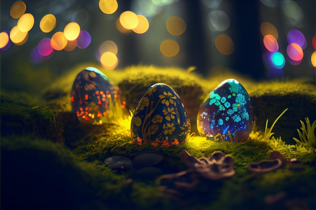 Pascua 9 de abril Día cristiano Para conmemorar la resurrección de Jesús, un símbolo de esperanza, renacimiento y perdón, la búsqueda de huevos de Pascua decora los huevos con patrones y colores brillantes.