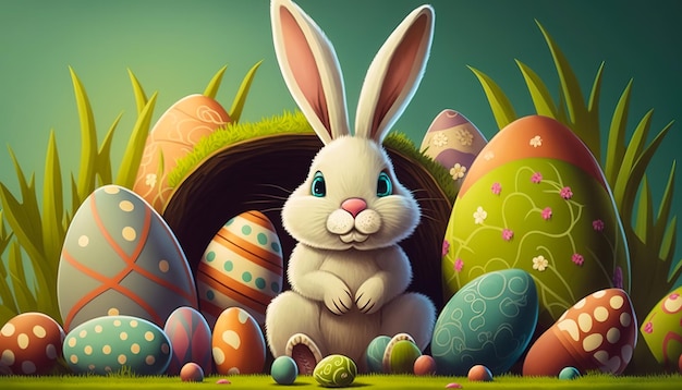 Pascua Celebración de Pascua Huevos de Pascua festivos con decoraciones generadas por IA ai generado