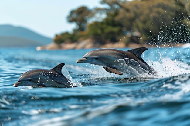 Pasee por las serenas costas donde los delfines generativos ai