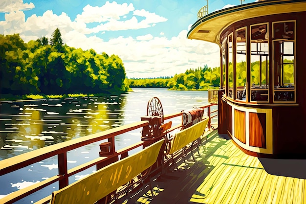 Paseo en barco en un día soleado de verano con vistas al río desde la cubierta del barco