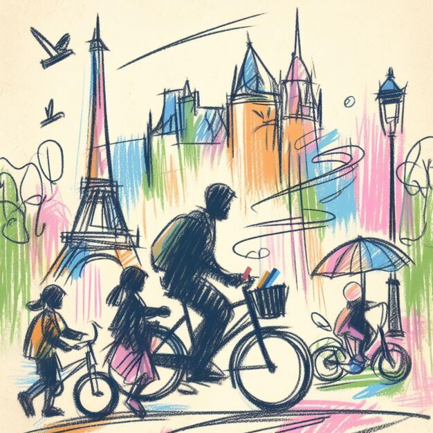 Paseo en bicicleta en familia en París