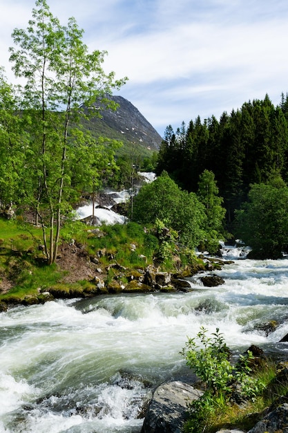 Paseo fluvial con abundante agua rodeado de verde naturaleza