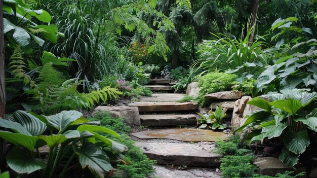 Foto el paseo del jardín de piedra rústico