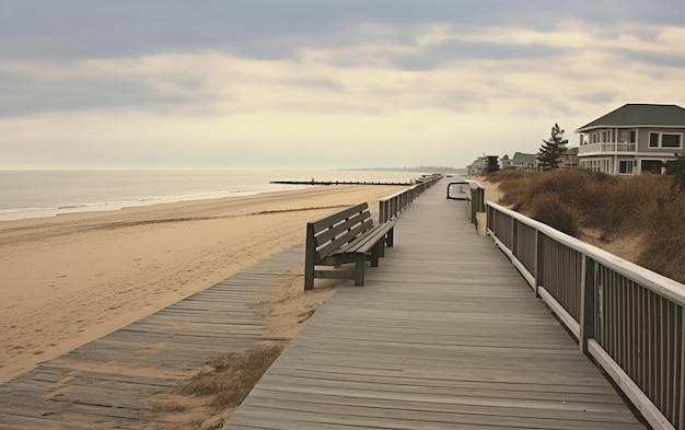 Foto paseo de madera en la playa