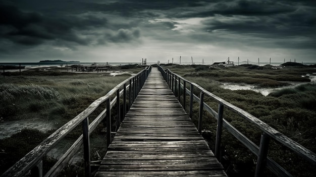 Un paseo marítimo con un cielo nublado de fondo