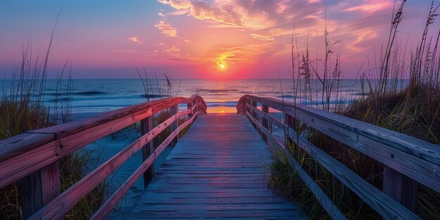 El paseo marítimo que conduce a la playa al atardecer