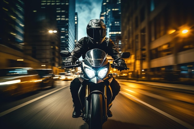 Paseo en motocicleta en la ciudad nocturna