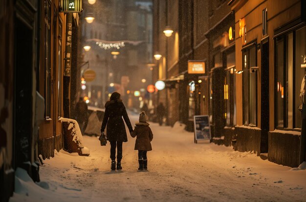 Paseo nocturno en la nevada Estocolmo