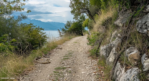 Foto paseo panorámico por la strada della forra con una vista impresionante del lago de garda lombardía italia