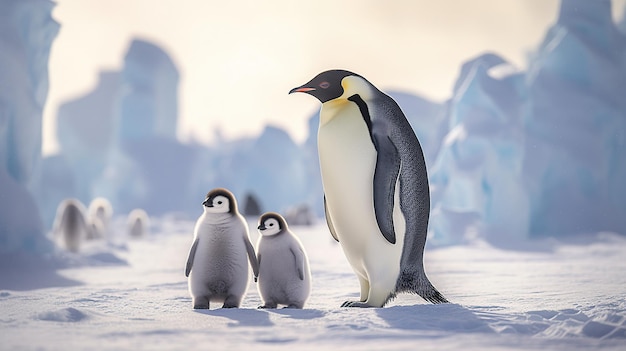 Paseo de pingüinos en la nieve IA generativa