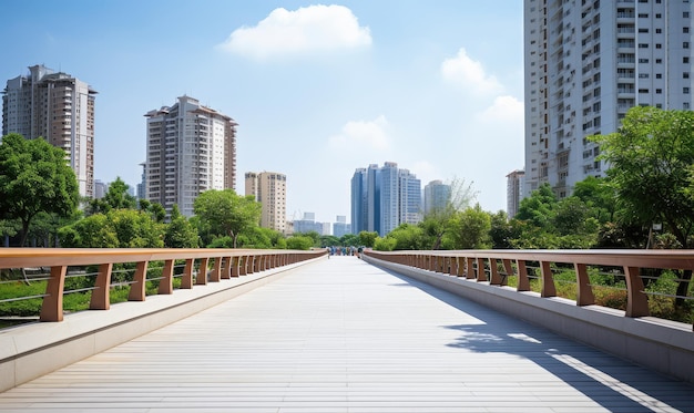 Foto paseo urbano panorámico entre rascacielos