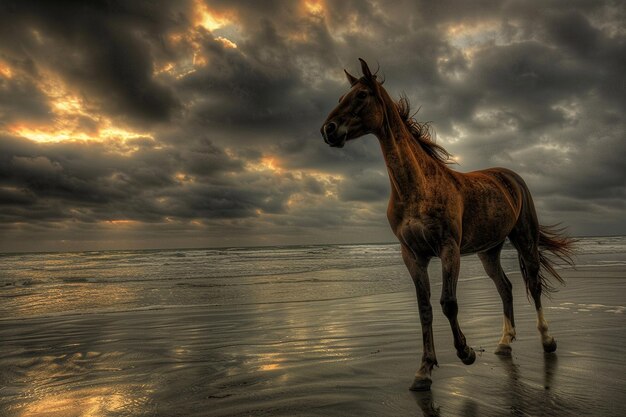 Paseos a caballo al atardecer a lo largo de la costa