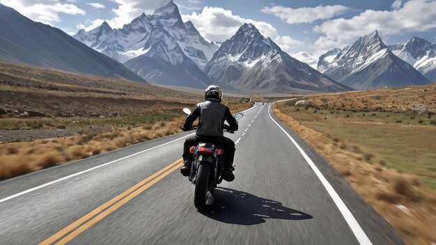 Foto paseos de montaña tour en motocicleta sereno y emocionante a través de majestuosos paisajes generados por ia