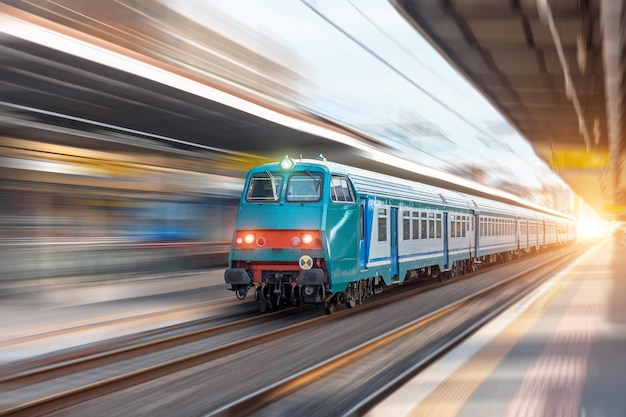 Paseos en tren suburbano en la ciudad en la estación de pasajeros