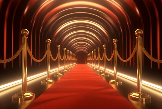 El pasillo de la alfombra roja con barreras y cuerdas rojas para el cine y la moda premia una ceremonia para personas famosas Generative AI