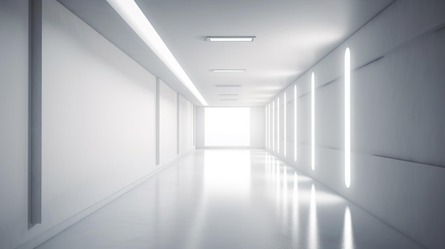 Foto pasillo blanco con una luz brillante al final de la habitación
