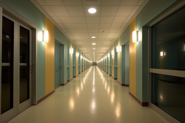 pasillo del hospital vacío vista nocturna fotografía publicitaria profesional