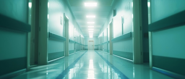 Foto un pasillo iluminado al final de un hospital la vida y la muerte son los conceptos de este lugar