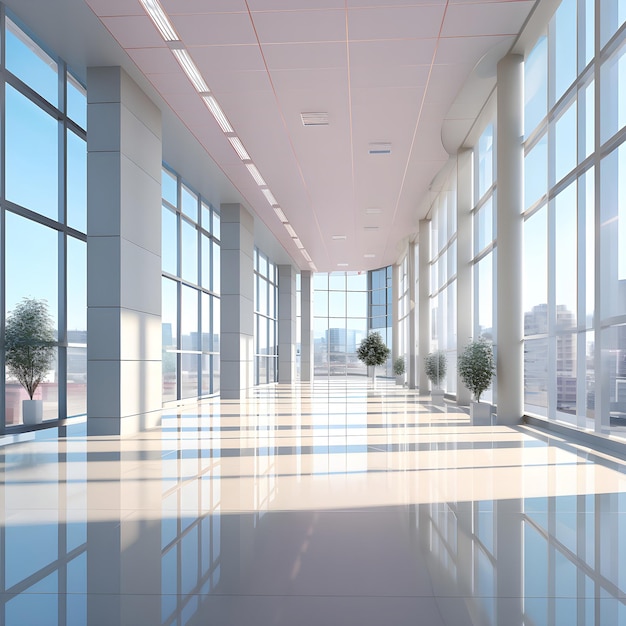 El pasillo vacío de una oficina o institución médica con panorámica