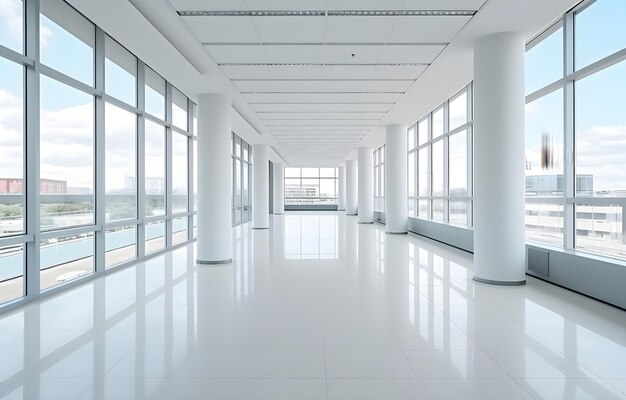 El pasillo vacío de una oficina o institución médica con panorámica