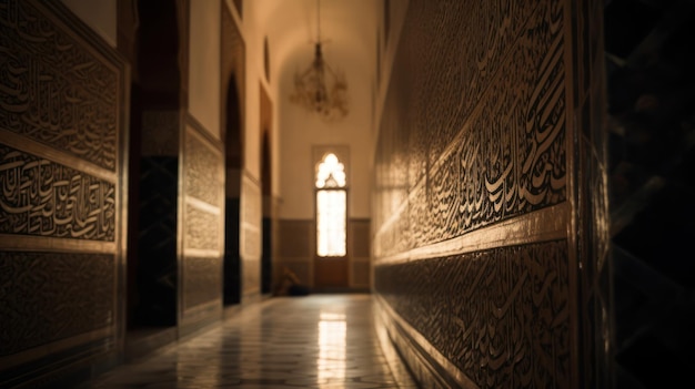 Un pasillo con una ventana y una puerta que dice "alhambra".