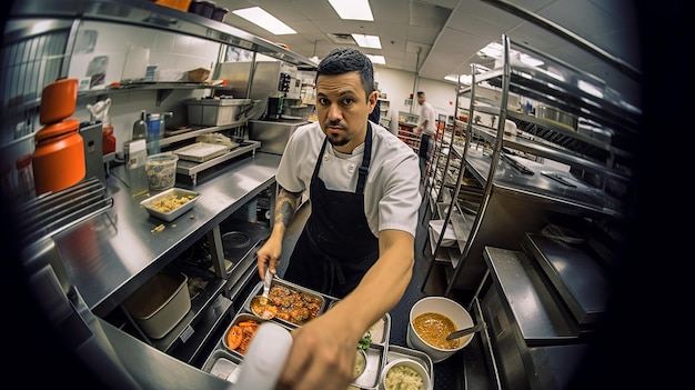 Foto la pasión culinaria del chef en el trabajo
