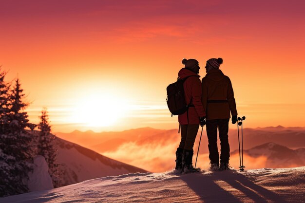 Pasión por el esquí contra el telón de fondo de hermosas montañas nevadas