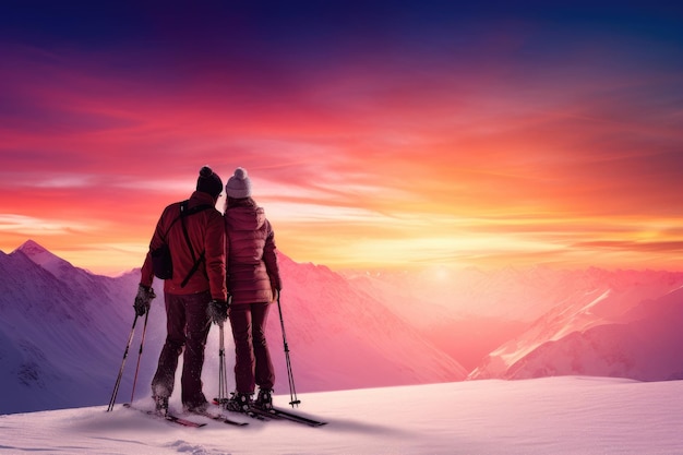 Pasión por el esquí contra el telón de fondo de hermosas montañas nevadas