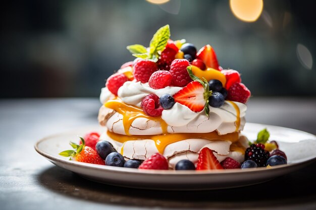 La pasión de Pavlova en primer plano Ballet de una deliciosa deliciosa postre