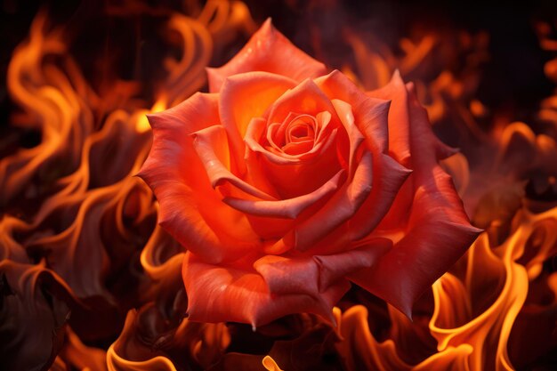 Foto pasiones inferno una rosa roja ardiente ardiendo de emoción en un oscuro aniversario