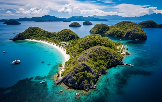 Foto paso de la isla en la provincia de coron de filipinas vista aérea