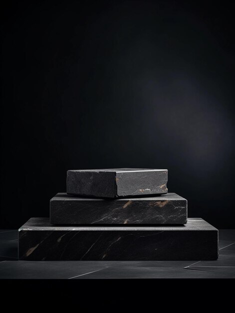 Paso de mármol negro sobre fondo negro Concepto de minimalismo