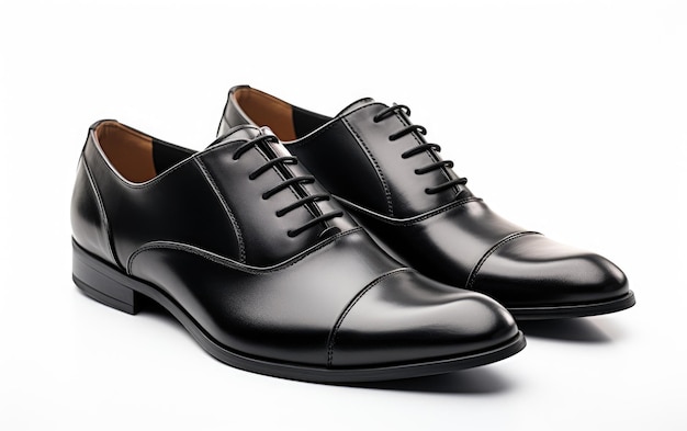 Paso a paso con estilo La elegancia de los zapatos de negocios de cuero negro aislados sobre fondo blanco