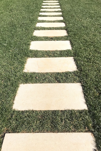 Paso de peatones en el césped del jardín